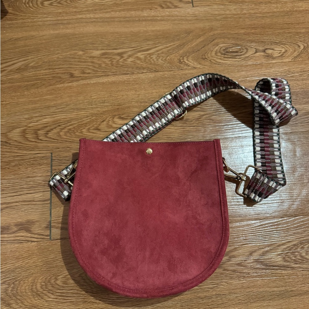 Elegant Raspberry Suede Crossbody Bag
